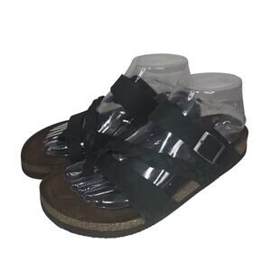 White Mountain Hazy Shoes Womens 7 Black Leather Strappy Sandals Buckle Comfort
